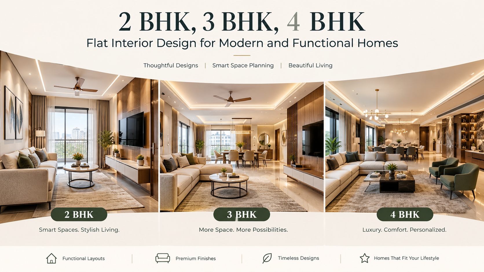 2 BHK, 3 BHK, 4 BHK Flat Interior Design for Modern and Functional Homes