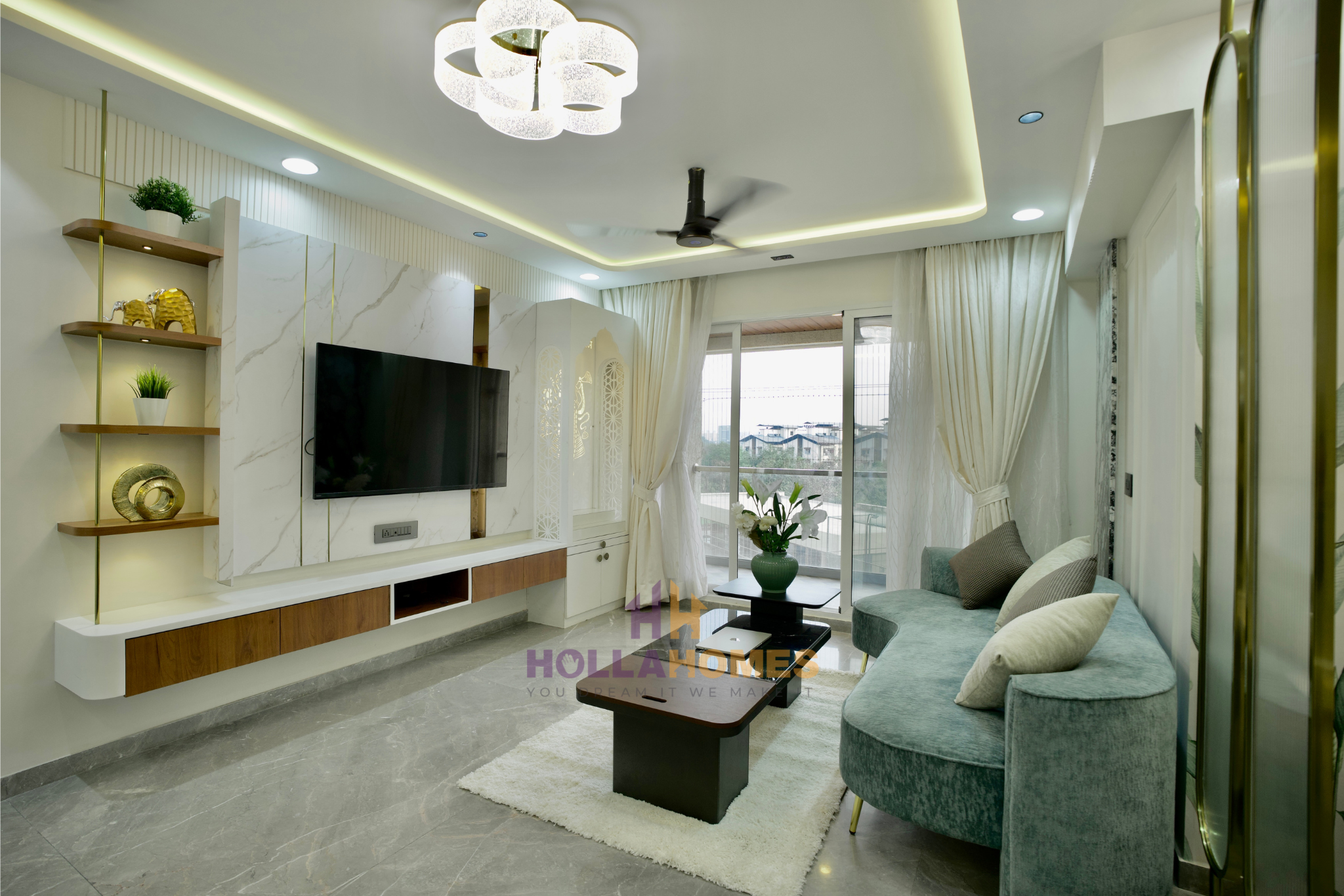 High-end luxury penthouse living room with modern furniture and floor-to-ceiling windows